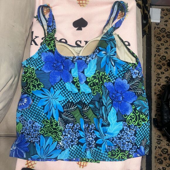 Maxine of Hollywood 2 Piece Blue Floral Takini Top w Bottom Swimsuit Set Size 24 - Picture 6 of 8